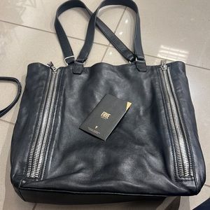 Frye leather black bag silver zipper tote
